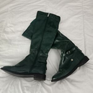 Green Leather Knee High Boots